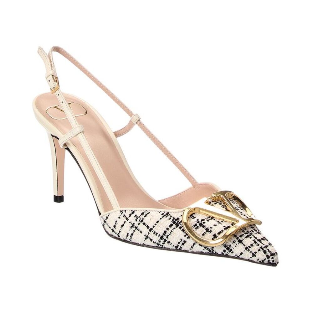 Valentino Vlogo 80 Tweed & Leather Slingback Pump, White
